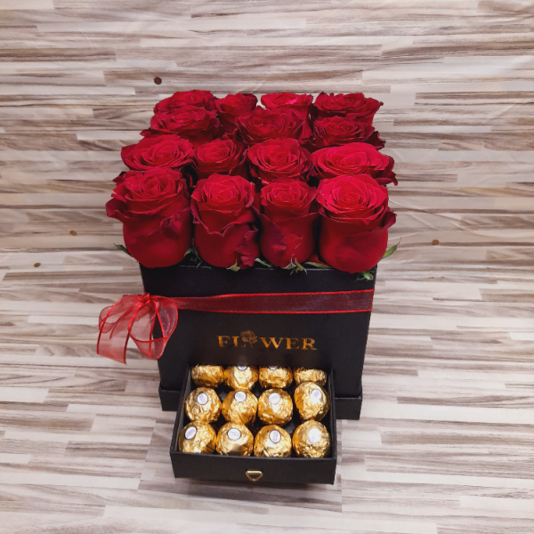  Alanya Flower Boxed 25 roses ferrero chocolate